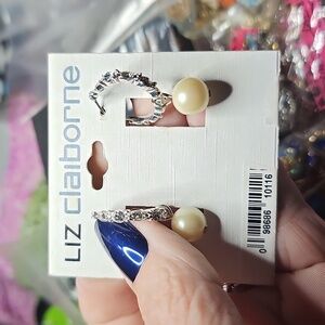Liz Claiborne Silver and Cream Pearl Earrings